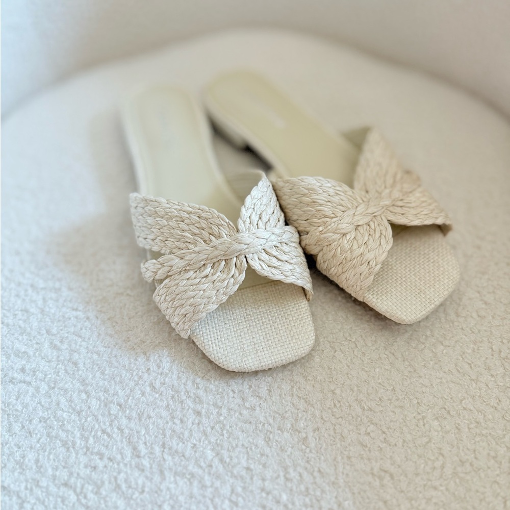 Calvin Klein Cream Woven Slide Sandals - Picture 2 of 4